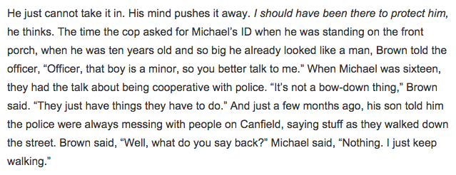 ryanjreilly's tweet photo. Mike Brown reportedly told his dad the police "were always messing with people on Canfield” http://t.co/N9kJDY7C9u http://t.co/ItozAGR6pX