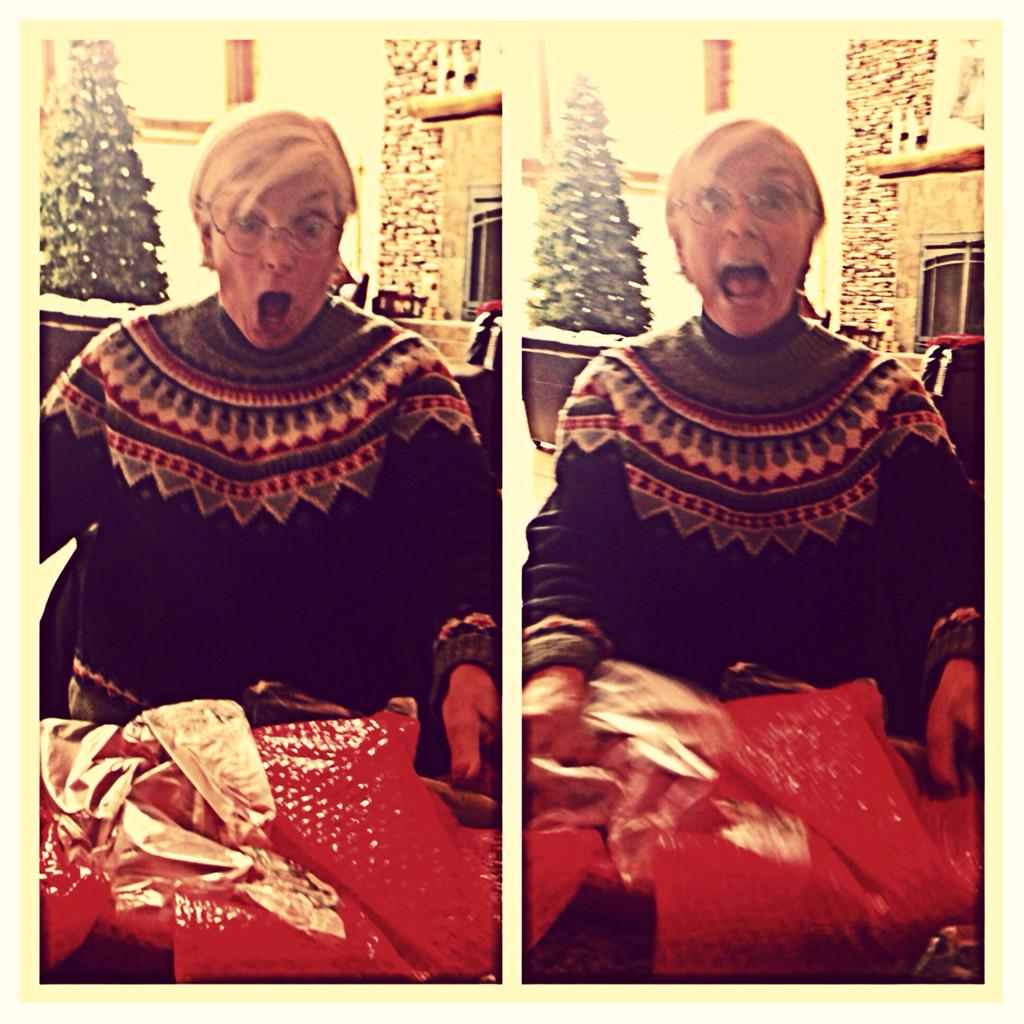 singletonbrian's tweet photo. My mom opening a late Xmas gift: http://t.co/YBDdc3BTvq