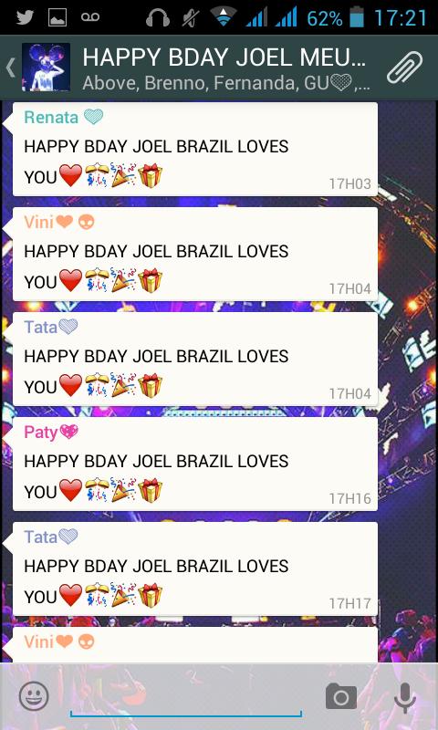  HAPPY BIRTHDAY JOEL  BRAZIL LOVES YOOOOU   