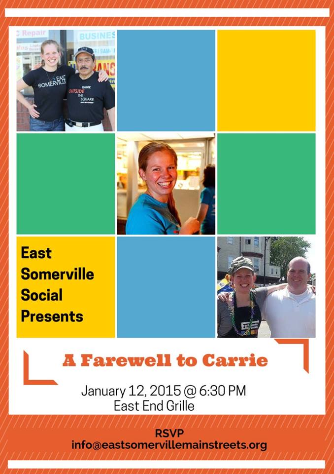 Join us on Wednesday the 12th as we say goodbye to our executive director at <a href="/EastSomerville/">ESMS</a> at the <a href="/EastEndGrille/">East End Grille</a>