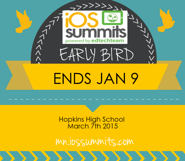 iPad teachers unite! Early bird rate ends FRI 1/9 MN IOS Summit  mn.iossummits.com #iossummit #mnlead #mnedchat