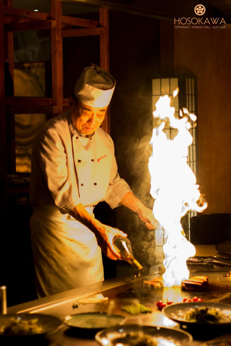 HosokawaAMS's tweet photo. Our Executive Chef Hosokawa loving the fire at our Teppan Tables! @HosokawaAMS #Amsterdam #Teppanyaki #Sushi http://t.co/KjYlX4RQuA