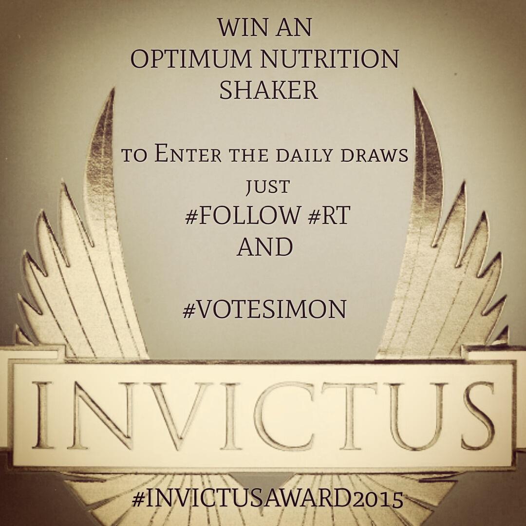 Simon_DeGruchy's tweet photo. WIN AN 
OPTIMUM NUTRITION 
SHAKER EVERY DAY TILL THE 18th

JUST #FOLLOW #RT AND 

#VOTESIMON 

#INVICTUSAWARD2015 http://t.co/LOpujUjw0T