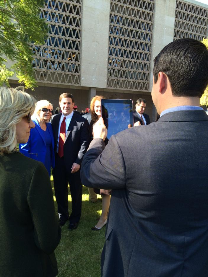 maryjpitzl's tweet image. Governor @Doug ducey mingles with the crowd at post-inauguration reception #azfuture