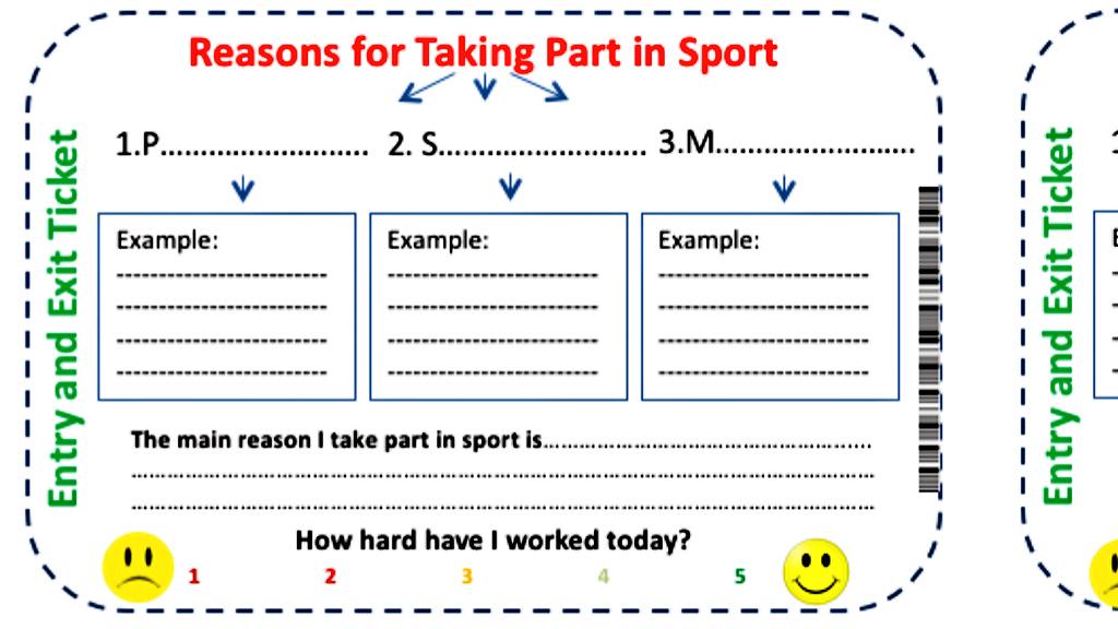 MrGoldmanPE's tweet photo. Year 7 - HRE, Lesson 1 - Reasons for Taking Part in Sport. #Entry&amp;ExitTicket @PE4Learning @AHarrisPe #PrepareForGCSE http://t.co/wwyNAxydcC