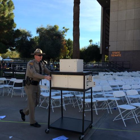 maryjpitzl's tweet image. DOS carts off the portable gun lockers from the inaugural ceremony. #azfuture
