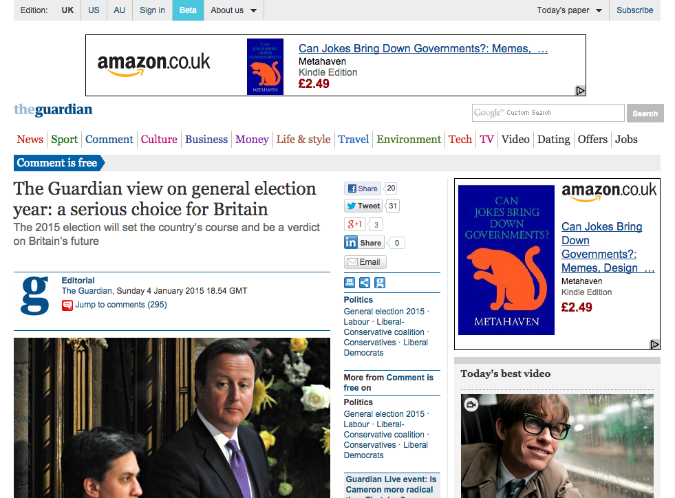 mthvn's tweet photo. Can Jokes Bring Down Governments? is a target advert around this Guardian editorial on UK elections @StrelkaPress http://t.co/3gGReBXB02