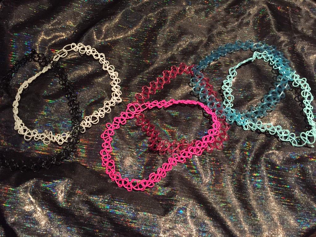 ShopAliens's tweet image. tattoo choker sets! pink, blue, and black and white! $7! etsy.com/listing/207312…?