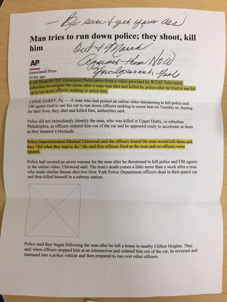 deray's tweet photo. Today, at my office, I received this mail. America. #Ferguson http://t.co/MAIbFstvaF