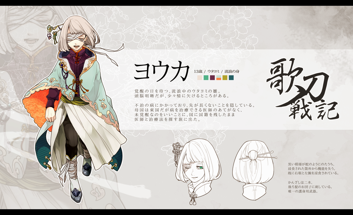 Shirazu Yomi V Twitter 絵メモ 描き方とか上着脱いだところとか 基本テキトウなのと装飾はどんどん簡略化していくつもり いい機会なのでもういちど言いますがヨウカは男です ぐんぐん身長ものびるよ 歌刀戦記 歌刀戦記キャラ紹介 Http T Co 2cpzs0rdep