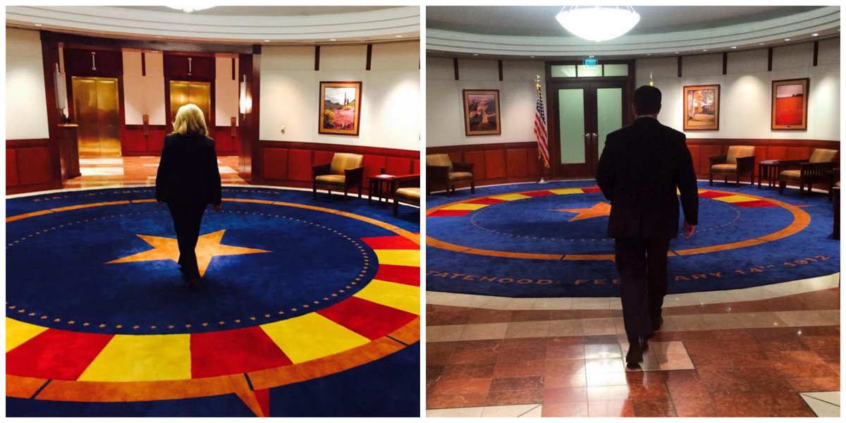 Scarpinato's tweet image. Awesome to get to be part of Arizona history today and watch two great governors cross paths. #AZfuture