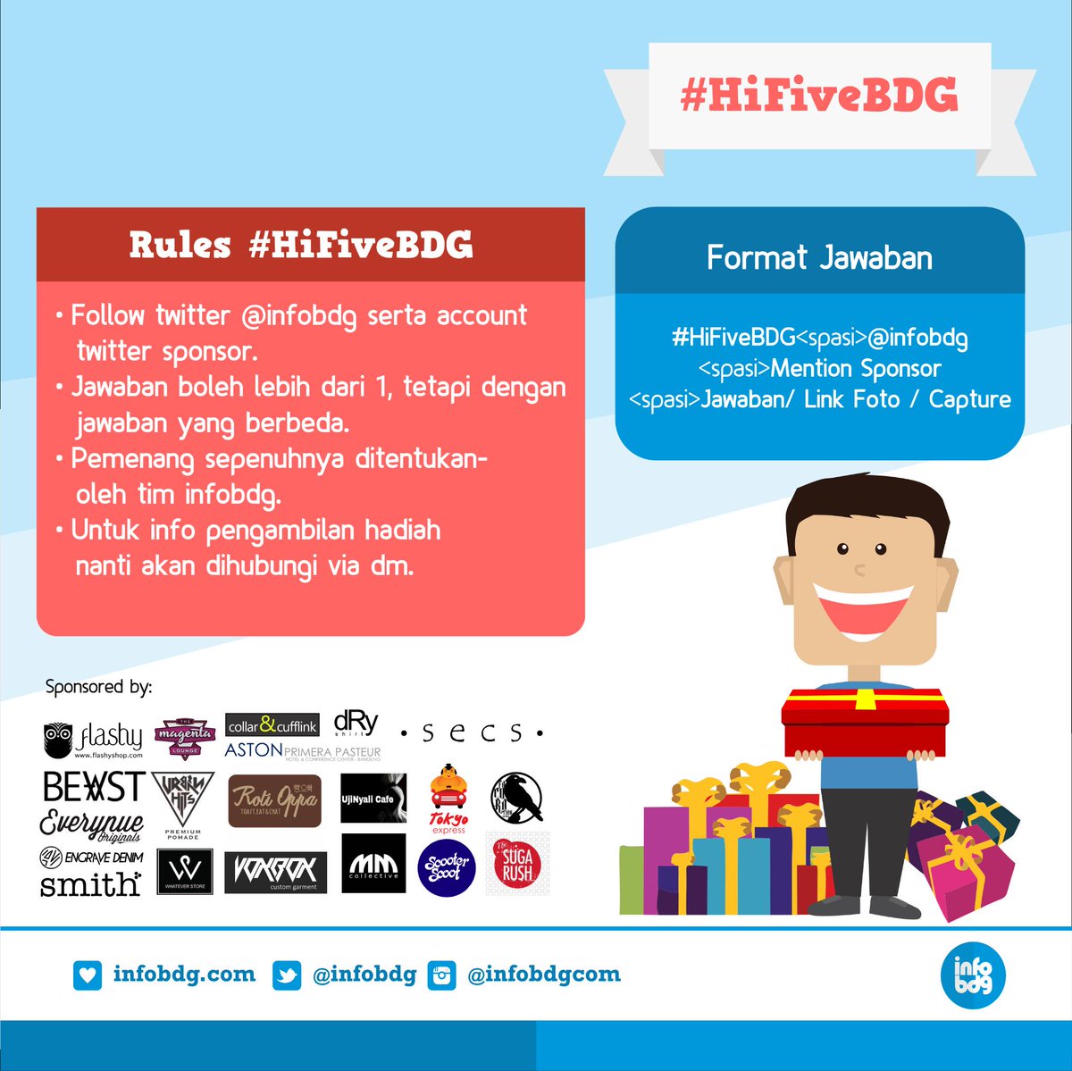 infobdg's tweet photo. Nih mekanisme utk ikutan #HiFiveBDG Kuis. Jgn lupa mention&amp;follow @infobdg @unclebenID @rumzatsimplisio ya! http://t.co/zKqgmMaj5c