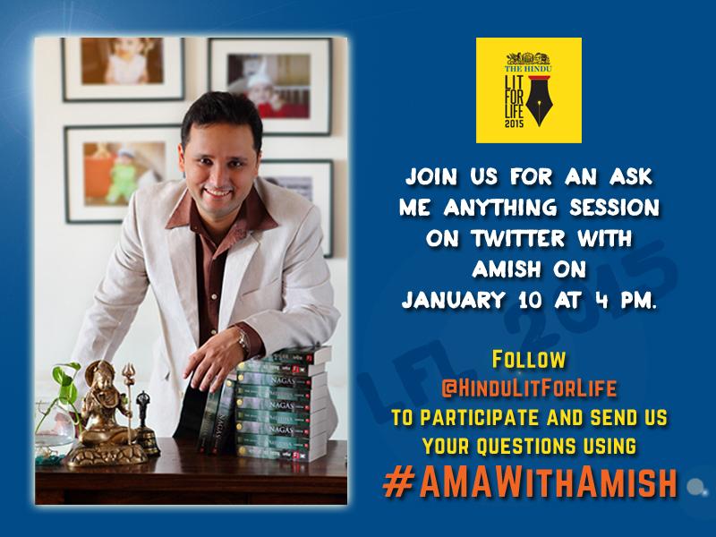 the_hindu's tweet photo. Excited to meet @authoramish at #LFL2015? Get a chance to ask him a question tomorrow!! #RunUpToLFL2015 #AMAWithAmish http://t.co/4OGJ2qw2Oi