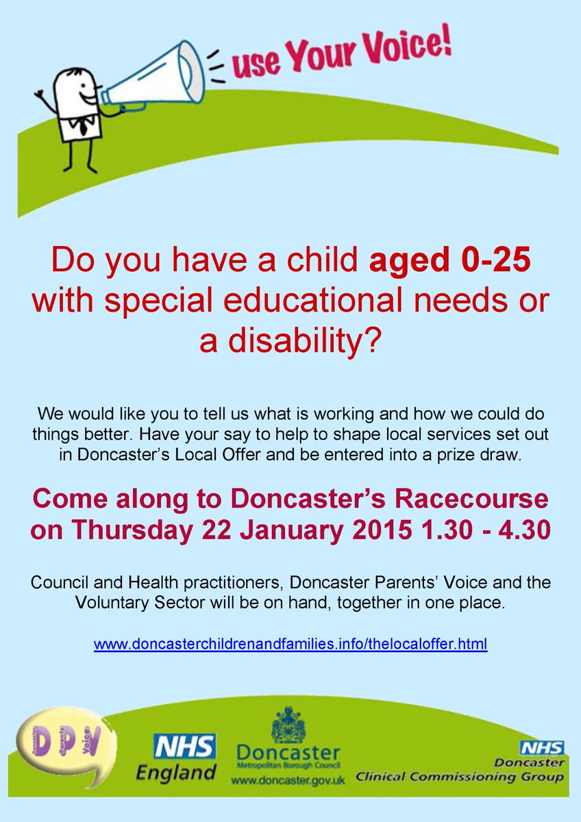 "Use Your Voice" to help shape special education need / disability services in #Doncaster at <a href="/DoncasterRaces/">Doncaster Racecourse</a> 22nd Jan