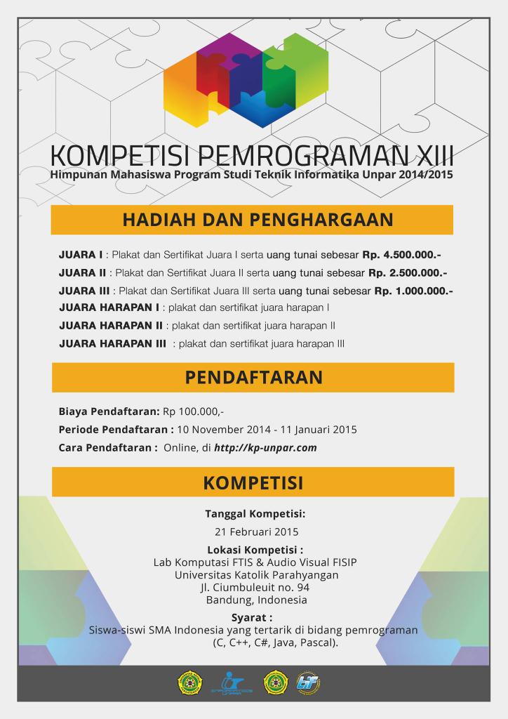 @ItsDevara_Evan yuk tmn" yg msh! SMA! Ikutan Kompetisi Pemrograman XIII dr HMPSTIF UNPAR! Info kp-unpar.com