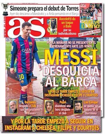 A la IZQ cuando Messi superó el récord de Zarra.

A la DER cuando Messi ha seguido al Chelsea en Instagram.