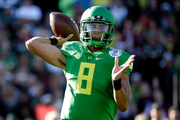 CollegeGameDay's tweet photo. Marcus Mariota can make a case for the greatest QB of all time. http://t.co/P5zrMq2iyJ http://t.co/9PNmvpRhyG
