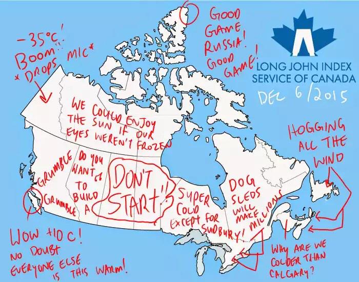 longjohnindex's tweet photo. Good Morning Bonjour Canada! Your Long John Index Summary &amp; Canada Weather Map for Jan 6 2014 http://t.co/rEH6LdX3gE http://t.co/T28jHLFY49