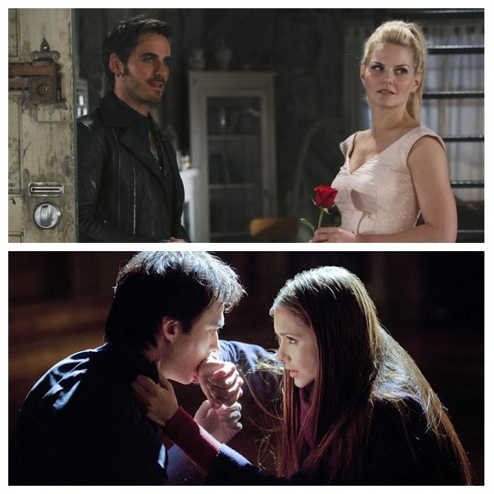 Hook &amp; Emma VS Damon &amp; Elena #TVD #OUAT. RT for Captain Swan. FAVE for Delena.