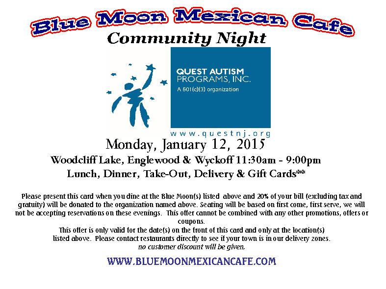 QuestAutism's tweet photo. On 1/12 go to Blue Moon Cafe in Englewood, Woodcliff Lake or Wyckoff!Show this pic and 20% of your bill goes to Quest http://t.co/9SWTvei4qO