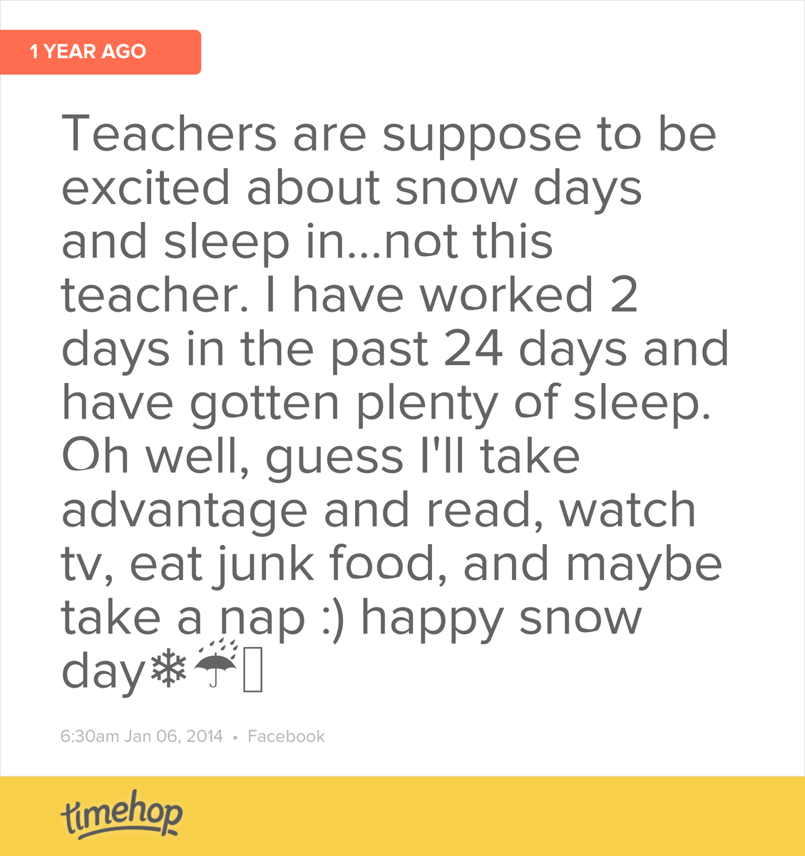 AbridgetteB's tweet photo. Crazy... I have another snow day exactly a year later!!! And I'm gonna do the exact same things :))) http://t.co/EzQxXt2G0t