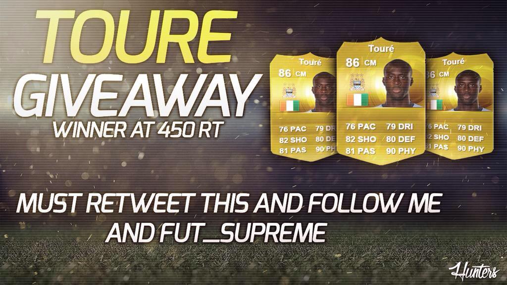 Osama_Sherif98's tweet photo. 😘 YAYA TOURÉ GIVEAWAY PS/XBOX 😘
1- RETWEET  
2- FOLLOW @FUT_Supreme
3- IF WINNER IOS GETS 25x
WINNER @ 450 RETWEETS http://t.co/wn1EiOYjPi