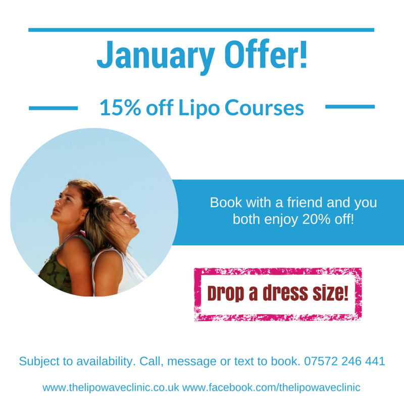 lipo_wave's tweet photo. January offer 15% off lipo courses, reduced further if you book with a friend! http://t.co/lJDW577nVC