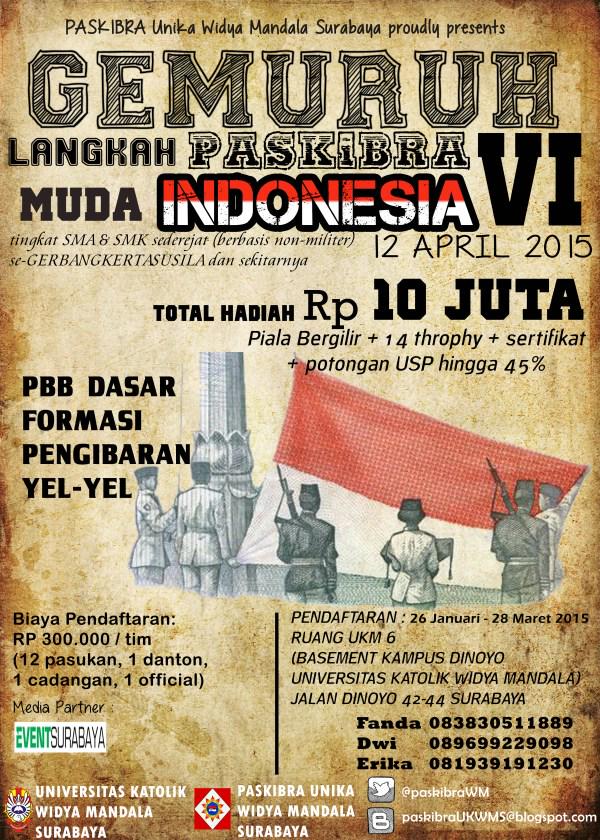 eventsurabaya's tweet photo. Kamu PASKIBRA? Dapatkan Piala bergilir + 14 Trophy,Total Hadiah Rp 10JUTA di "GLPMI VI" @PaskibraWM CP: 089699229098 http://t.co/1JhIuSY5AX
