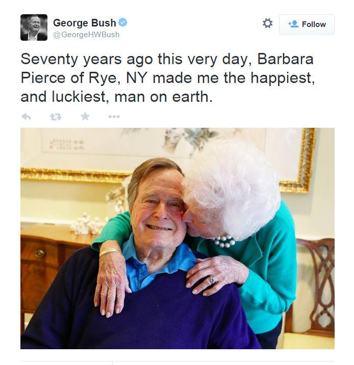 FoxNews's tweet photo. Happy 70th wedding anniversary to @GeorgeHWBush &amp; Barbara Bush! http://t.co/psyjSAKnH1 http://t.co/4Irpr7QeLh