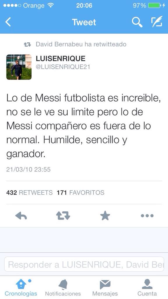 partidazocope's tweet photo. Esto dijo LUIS ENRIQUE el 21 de marzo de 2010. Lo que han cambiado las cosas http://t.co/qxVqLW89Wh