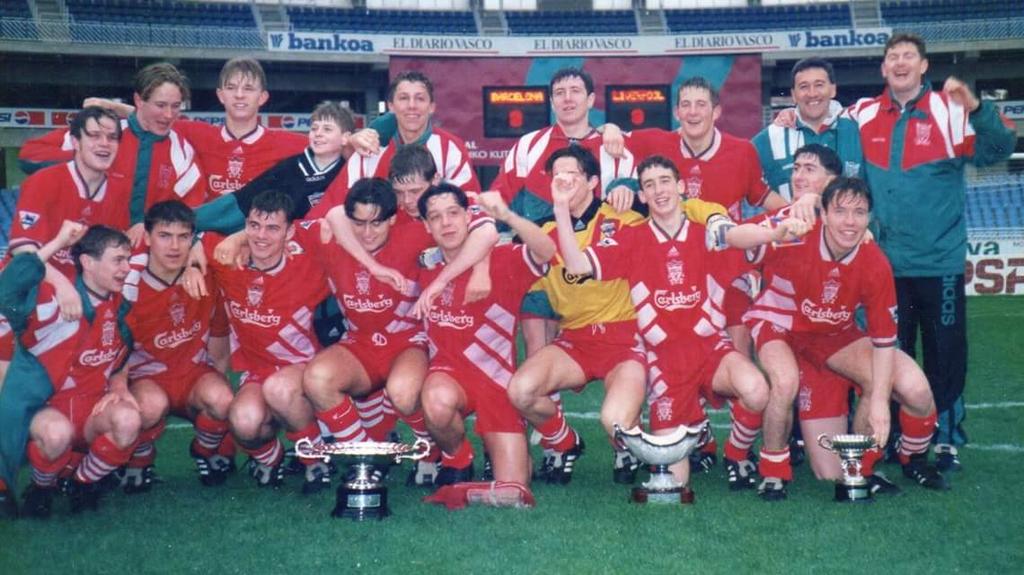 AlanKeeffe's tweet image. Gerrard celebrating as a 12 year old with a Liverpool youth side.My mate played for the Pool then and posted this pic