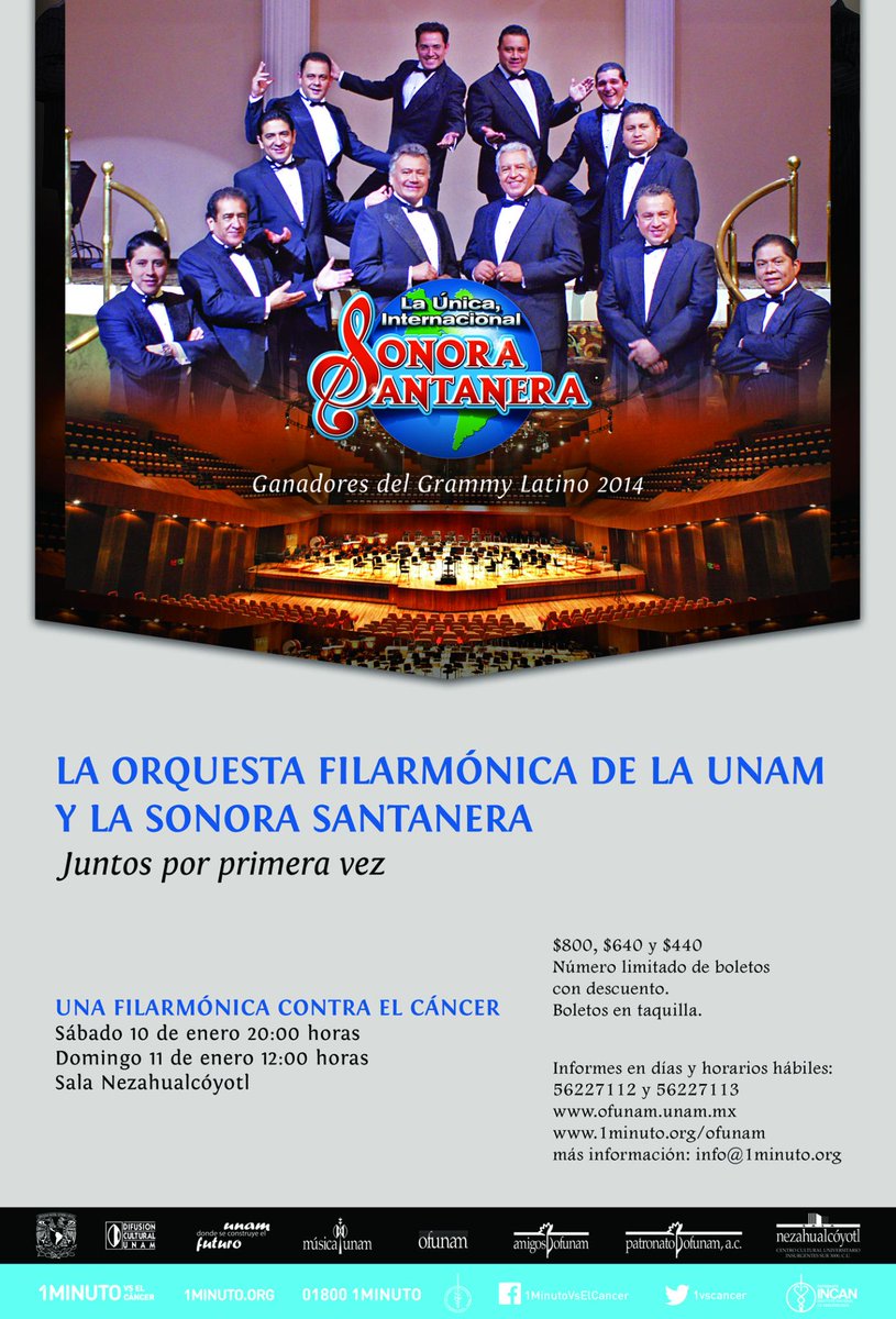 musicaunam's tweet photo. La Orquesta Filarmónica de la UNAM y la Sonora Santanera, juntos por primera vez en un Concierto con Causa: http://t.co/y48hJrQzPx