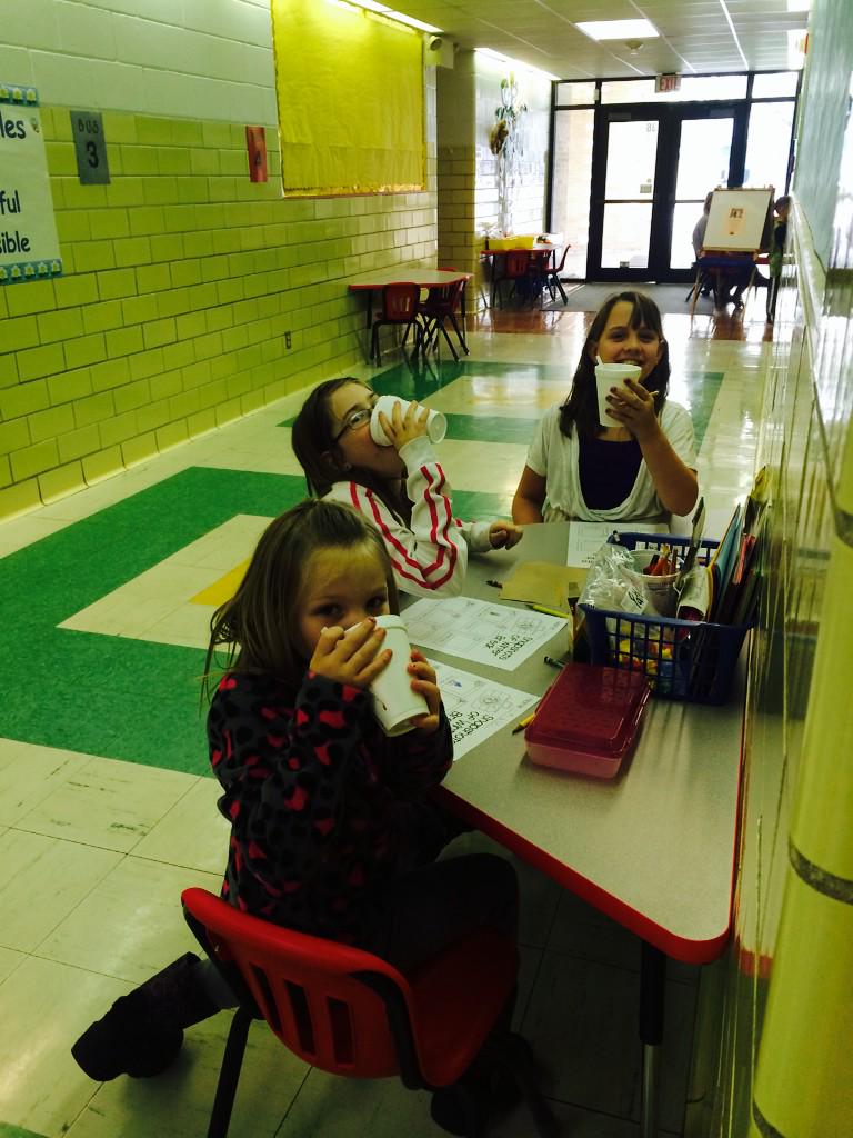 Keeping cozy in the Kindergarten room with our hot cocoa! #burr