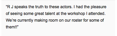 _RJadams's tweet photo. From talent agent Theo Caesar from @90210Talent after attending a free showcase at The Actors Workshop http://t.co/KIXzLw3dVD