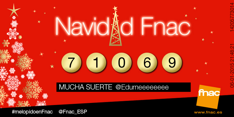 Fnac_ESP's tweet photo. @Edurneeeeeeee mucha suerte. Participas con el número 71069. #melopidoenFnac http://t.co/CEKASh2OpA