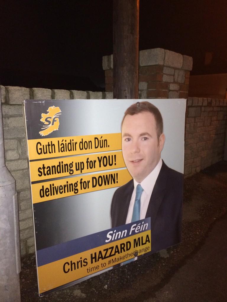 SouthDownSF's tweet photo. #Makethechange posters of @ChrisHazzardSF are up in #Hilltown #Mayobridge #kilkeel #Attical #Annalong #Longstone http://t.co/hm6pP5glOp