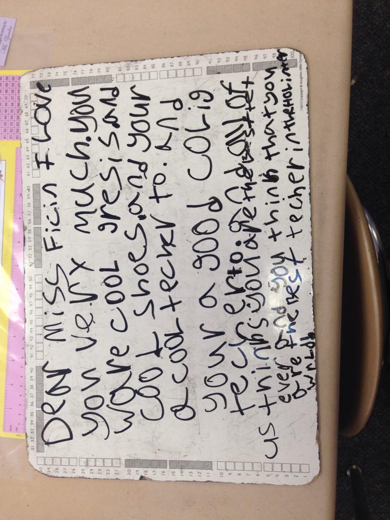 Emily7icken's tweet photo. So at least one of my kids thinks I have cool dresses and cool shoes and am a cool teacher. #firstgradeloves http://t.co/7YJ3dfcawD