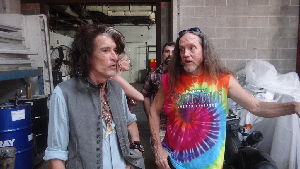 therickfairless's tweet photo. @JoePerry came by for a tour of @strokersdallas to see all our great bikes - was an honor  @Aerosmith http://t.co/lC1JP5XWuL