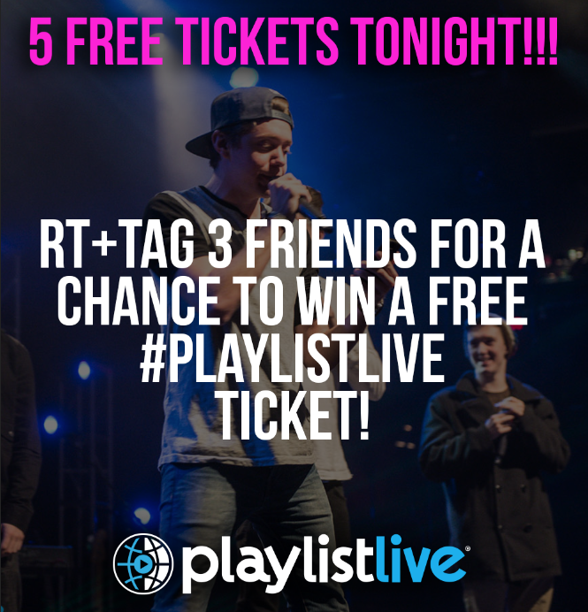 PlaylistLive's tweet photo. 20 MINUTES LEFT!!! FREE TICKET TUESDAY!!! 5 FREE TIX TONIGHT! RT + TAG 3 FRIENDS!!! #playlistlive http://t.co/OUX4vMshuR