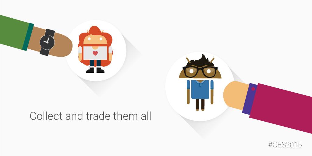 Android's tweet image. Headed to #CES2015? Collect & trade your favorite #Android characters at partner CES booths: g.co/AndroidPins