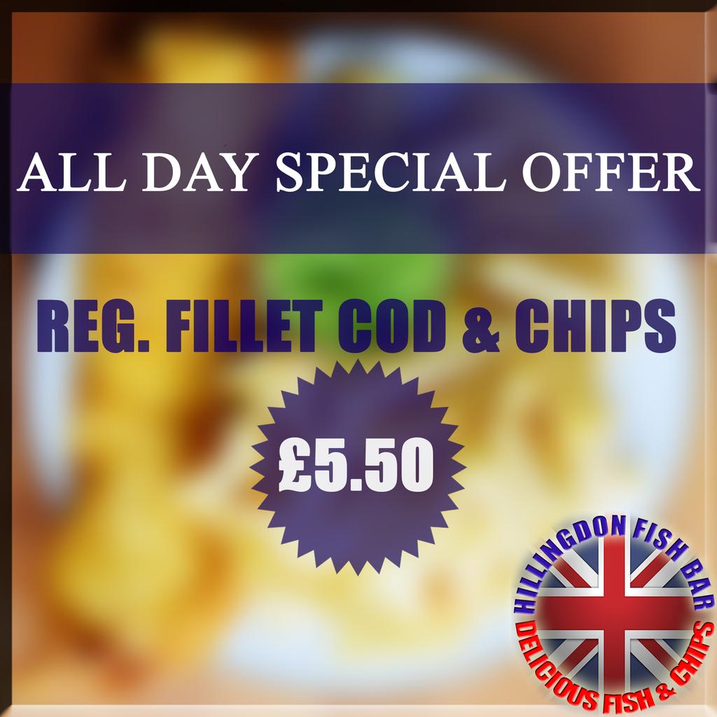 HillingdonFish's tweet photo. Special offer:  Regular #FishandChips at just £5.50 allday everyday! #wednesday http://t.co/8stLO13mMJ
