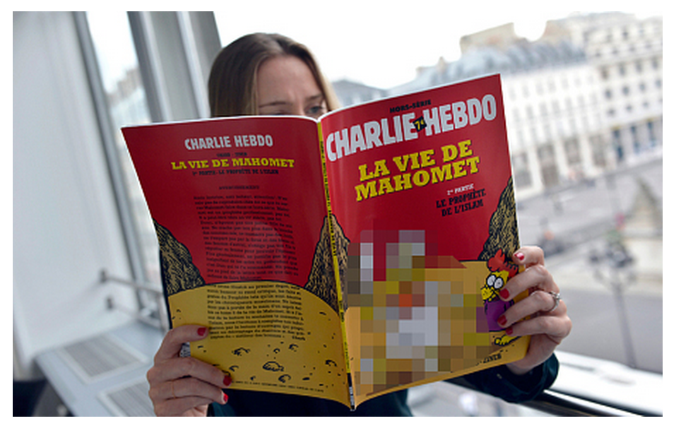 IlanBenZion's tweet photo. In reporting the #CharlieHebdo terrorist attack, @Telegraph blurs out the French mag's cover cartoon of Mohammed http://t.co/8SDCsSVlc8