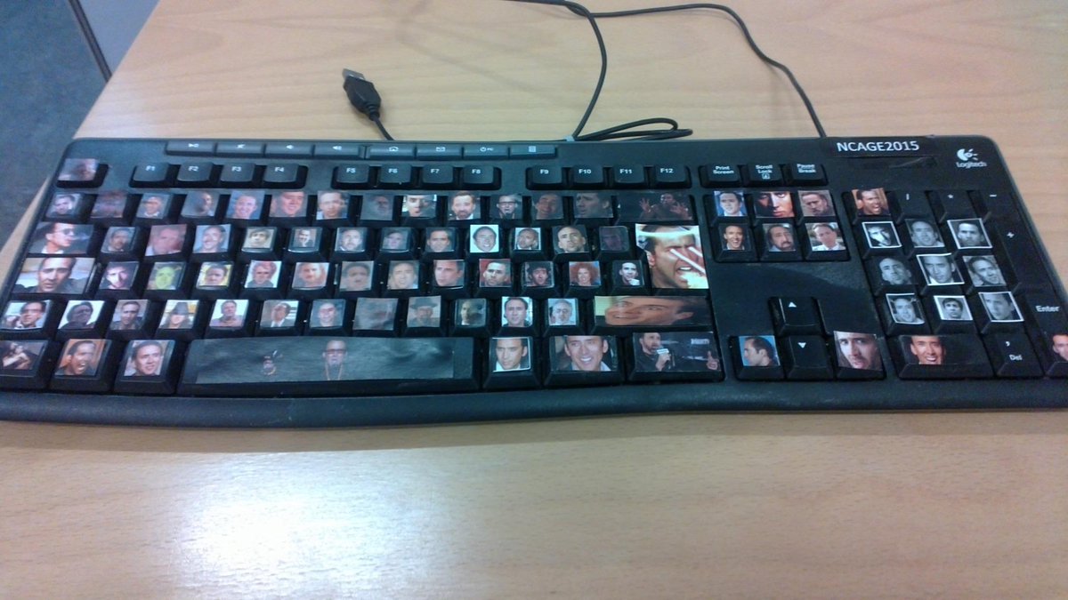 laitisentimo's tweet photo. To celebrate the birthday of Nicolas Cage, here's the #NCAGE keyboard layout. #nicolascage #keyboard #layout http://t.co/wJLNGsOjTL