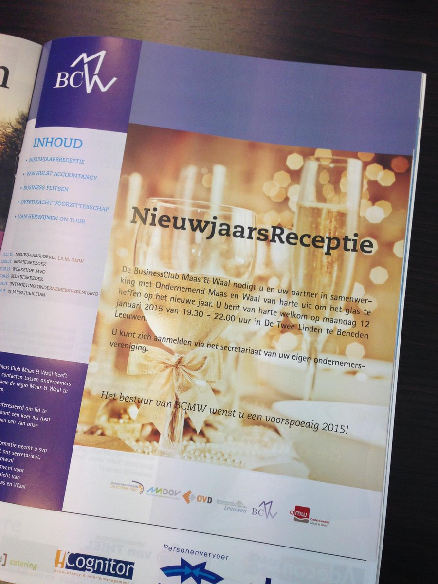 De BusinessClub Maas &amp; Waal nodigt u en uw partner uit voor de #nieuwjaarsborrel 12 januari. bcmw.nl/agenda/nieuwja…