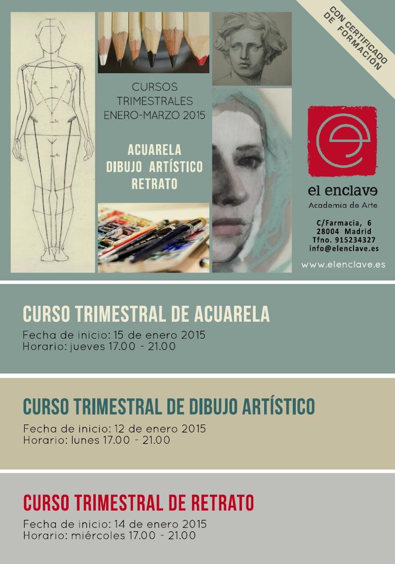 En pocos días arrancan los nuevos #cursos trimestrales en El Enclave. #acuarela #retrato #dibujo. #Arte en #Madrid.
