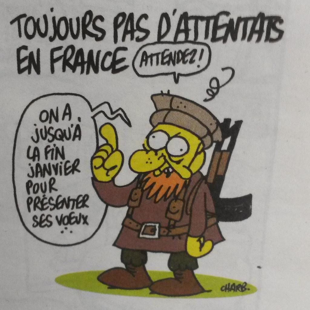 Pensée à Charb, caricaturiste mort dans l'attaque.