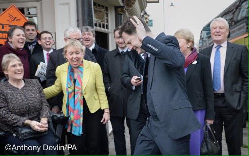  reacts as party members sing Happy Birthday as leaflet Hornsey 