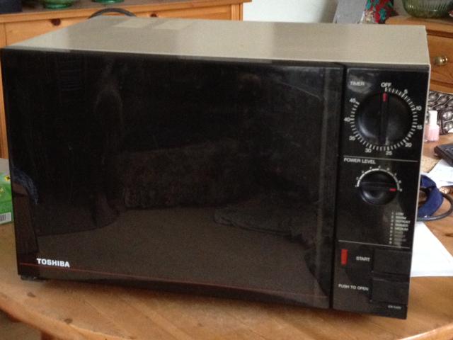 80lb 1985 Toshiba Microwave! For 50$ this thing is super clean and Skookum!  If it's lasted this long then it will last even longer! Just don't stand  too close when running, might