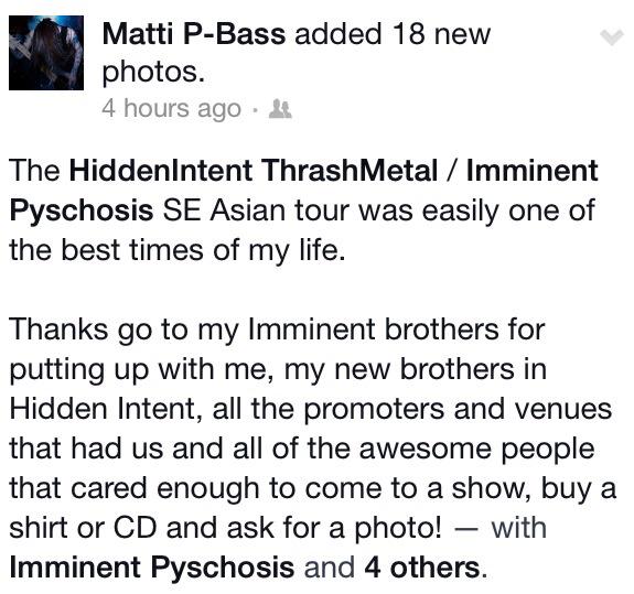 demolitionbass's tweet image. Matti uploaded great photos! I love Bassists!No questions ask ~ 
#ImminentPyschosis #HiddenIntent #Aussies #Thrashers