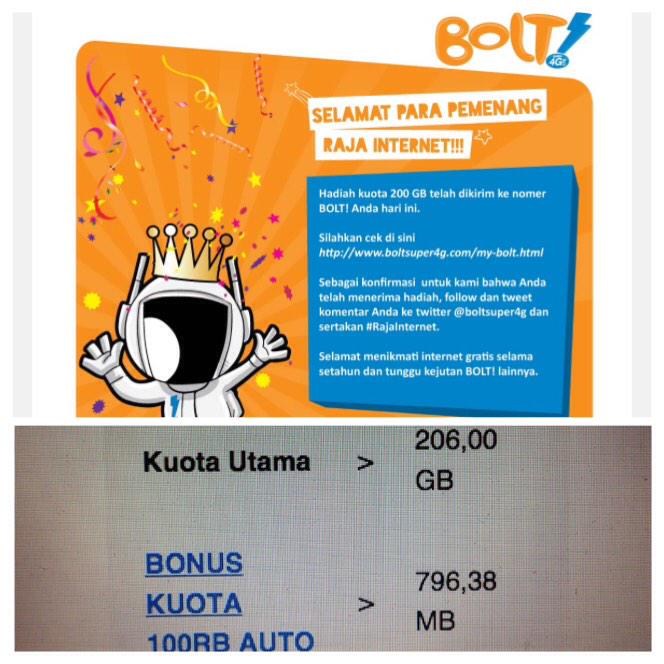 tow_2's tweet photo. Gilaak, ga boong neh @BOLTSUPER4G bonusnya dah masuk 200GB!! emang bener2 BOLT ITU #RAJAINTERNET http://t.co/oz3Ofs7d69